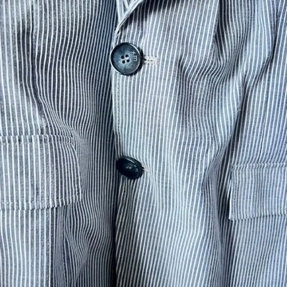 XM Collection Blazer Men Large Blue Pinstripe Seersucker Sport Coat Italy Preppy